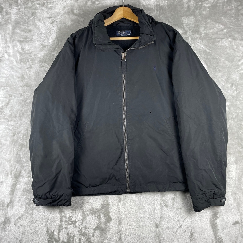 Polo Ralph Lauren Snow Jacket Mens L Black Fleece Lined Full Zip Bomber Hood